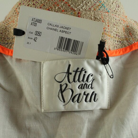 Attic and Barn Callas Chanel Aspect Metallic Shimmer Tan Blazer Jacket 42 NWT - Picture 6 of 7